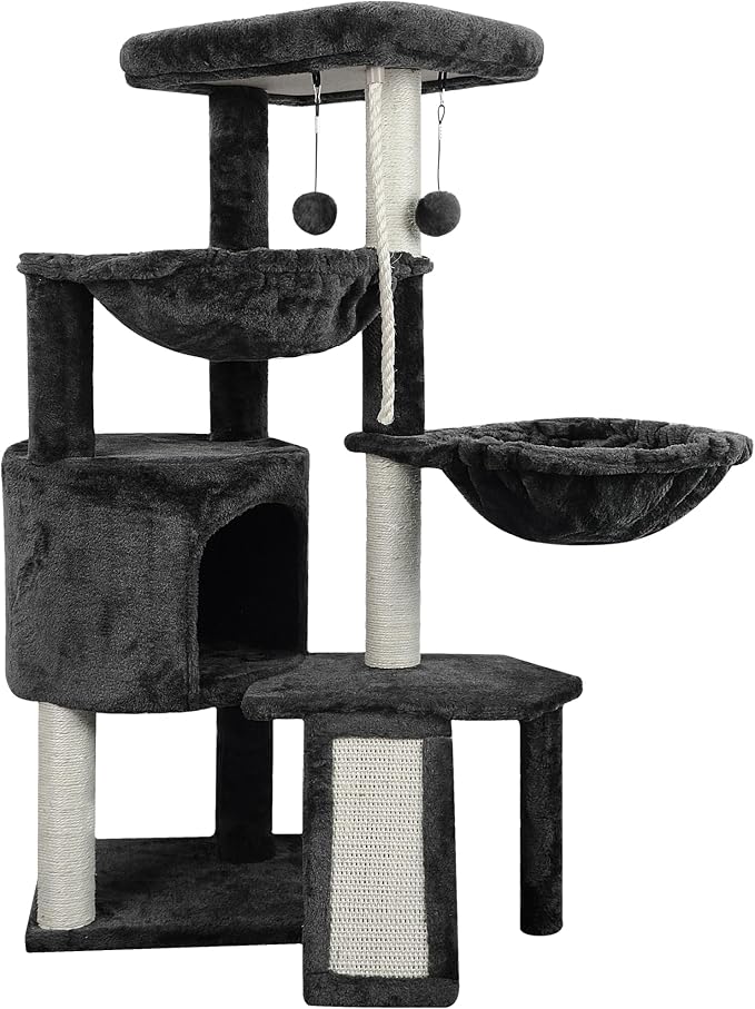 Xin Three Layer Cat Tree with Cat Condo and Two Hammocks,Darkgray … by Unknown