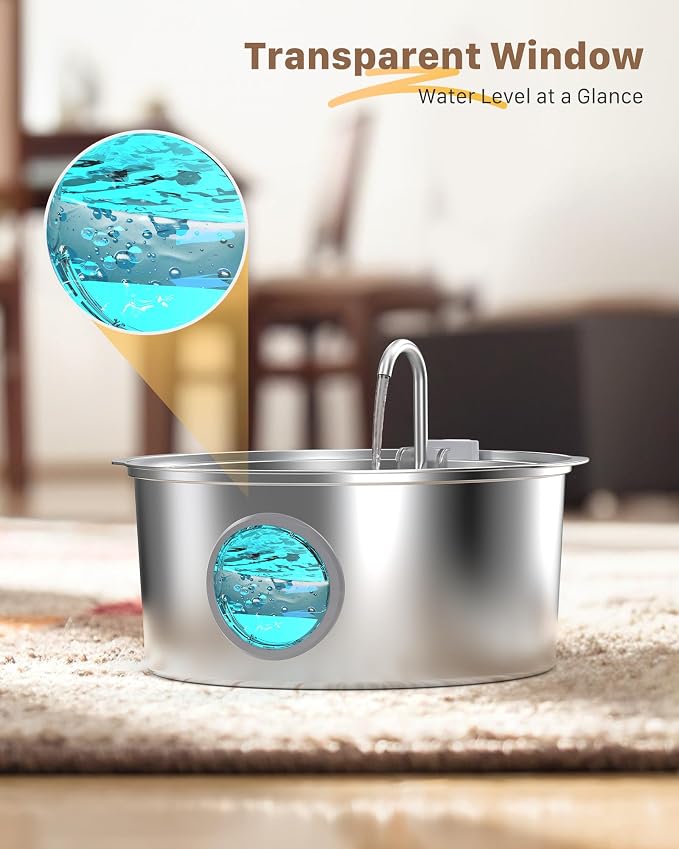 Dog Water Fountain for Large Dogs: Big Cat Water Fountain Stainless Steel -1.8Gal/7L Big Quiet Cats Water Bowl Dispenser- Pet Water Fountains for Dogs - 8 Filters + 8 Sponge Filters - GROOKPET - Image 5