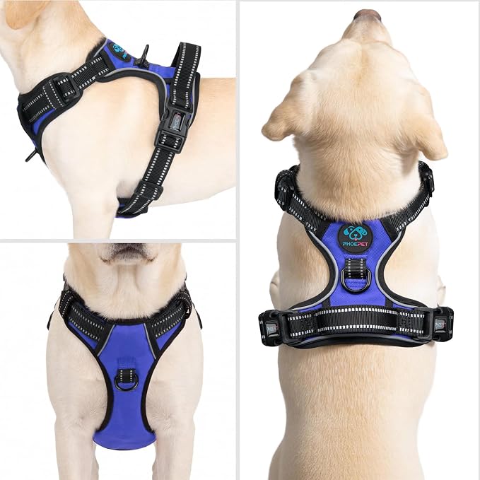 No Pull Dog Harnesses for Small Puppies Reflective Adjustable | Front Clip Vest with 2 Metal Leash Attachment Hooks Soft Handle [Over The Head Design](XS, Royal Blue) - Image 2