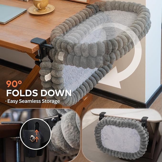 CHEERPALS Cloud Cat Bed Desk Mounted Hammock for Indoor Cats Perch Foldable | Reversible Mesh Warm Plush Mat, 90° Space Saving, Machine Washable Support Pet Bed for Kitty and Puppy(Grey, Medium) - Image 5