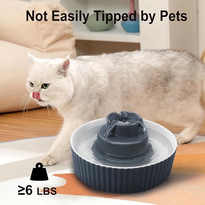 Lawfery Ceramic Cat Water Fountain, 2.1L/71oz Cupcake Pet Fountain | 3 Carbon Filters, 2 Quiet Pumps, Heavy Ceramic Body, and 360° Drinking Area, Drinking Bowl for Indoor Cats and Small Dogs - Image 7