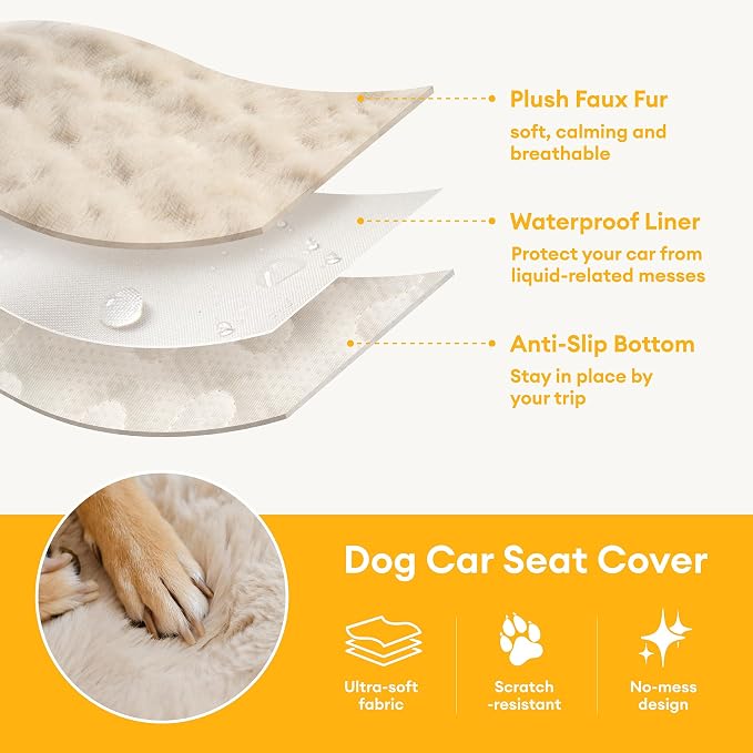 FUNNY FUZZY Luxurious Dog Car Seat Cover, Waterproof Backseat Protector | Faux Rabbit Fur, Full Backseat Cover, Non-Slip, Hair, Dirt & Scratch Defense, Machine Washable, Fits Cars, SUVs & Trucks - Image 5
