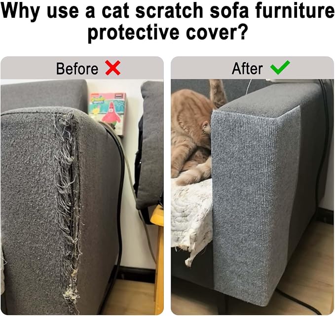 Tfwadmx 2Pcs 39.3" x 15.8" Cat Scratch Couch Furniture Protector, Trimmable Self-Adhesive Cats Scratching Pads, DIY Climing Scratch Mat Furniture Couch Protector from Cat Claws Scratching (LightGrey) - Image 5