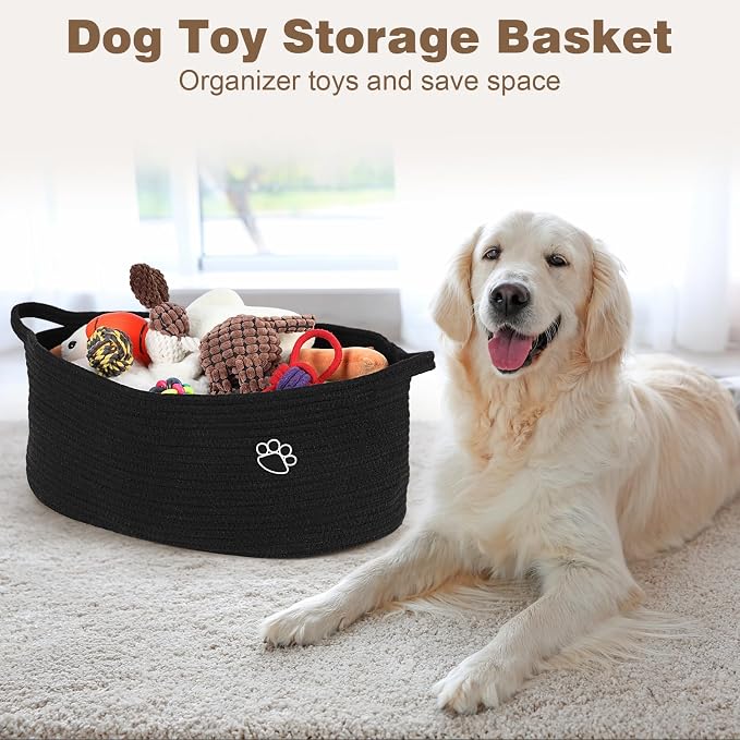 Optish 40L Extra Larg Dog Toy Basket, Woven Storage Baskets with Handles | 20" x 14" x 9" XL Toy Storage Box and Bin with Handles for Living Room, Bedroom Organization, Foldable, Durable, Home Decor - Image 2