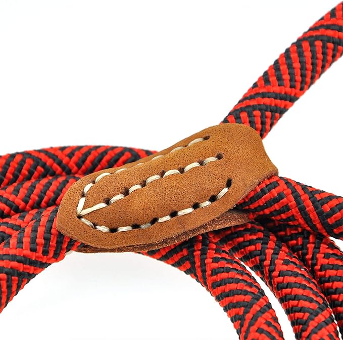 Mile High Life Dog Leash with Genuine Leather-Wrapped Ends, 4/5/6FT | Tangle-Free 360° Swivel Clasp Heavy Duty Rope Leash | Small Medium Large Dogs | Daily Walking (Red, 60 Inch, 1/2") - Image 4