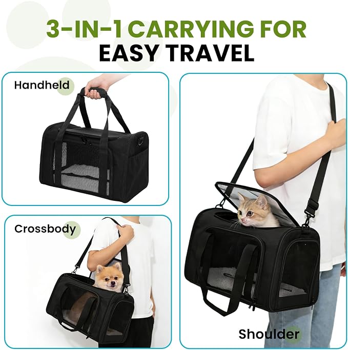 Soft-Sided Cat Carrier 18x11x11 in Expandable Travel Pet Bag 15LBS | For Cats and Small Dogs with Anti-Scratch Mesh Washable Mat Collapsible Escape-Proof Airline Approved with Shoulder Strap - Image 7
