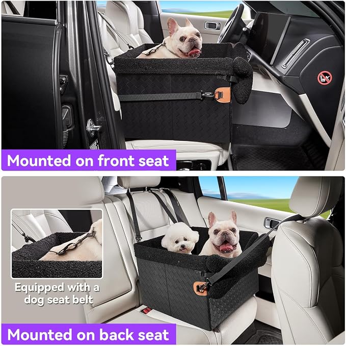 TKYZ Dog Car Seats for Small Medium Dogs,PU Leather Car Seat Boosters,Foldable Puppy Cat Carseats (Black, Medium Dog) - Image 2
