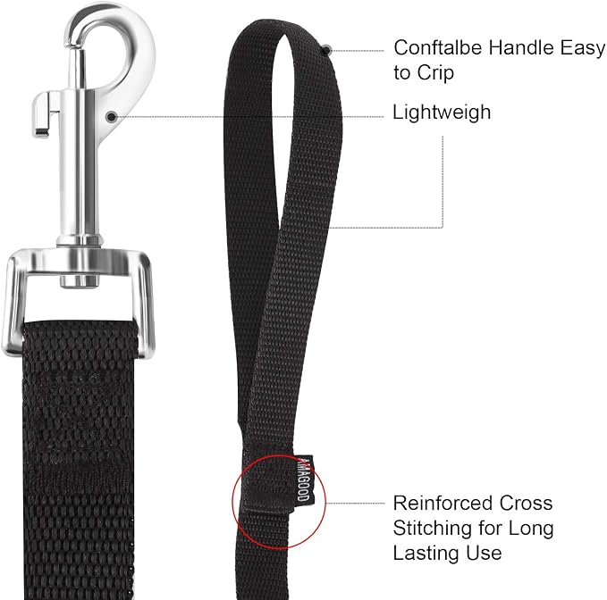 AMAGOOD 6 FT Puppy/Dog Leash, Strong and Durable Traditional Style Leash with Easy to Use Collar Hook, Great for Small, Medium and Large Dogs (1 in x 6 ft(Pack of 1), Black) - Image 5