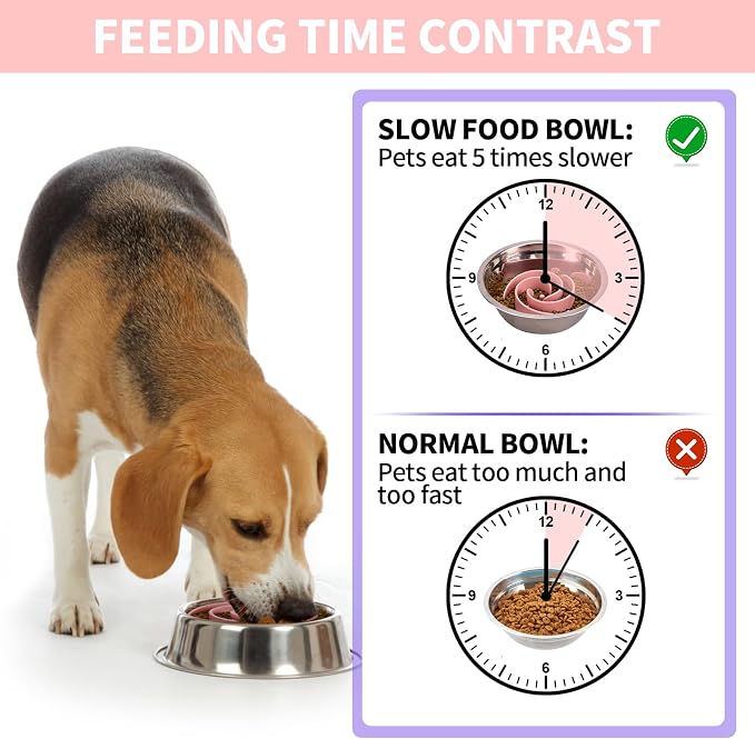 Slow Feeder Dog Bowls Insert, Bestalk Soft Silicone Slow Eating Feeder Insert with Suction Cups for Small, Medium and Large Dogs, Fit into Basic and Elevated Dog Bowls, Pink - Image 2