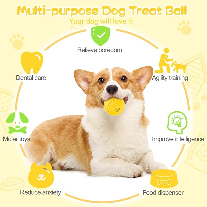 HIPPIH Dog Puzzle Toy 2 Pack, Interactive Dog Toys for Treat Dispensing | Durable Puppy Enrichment Toys, Dog Treat Ball for Teething, Slow Feeder, IQ Training, Green-2.75'', Yellow-3.14'' - Image 4