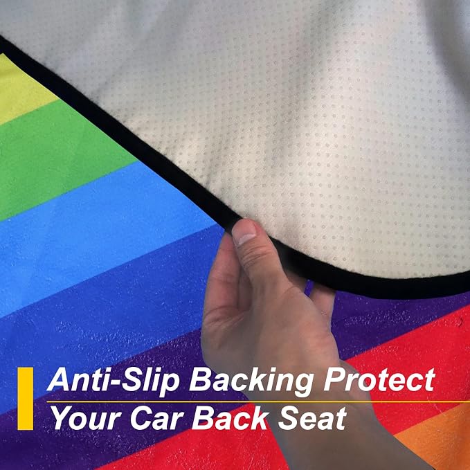 Back Seat Cover for Car Trucks Van SUV Jeep,Waterproof Rear Bench Towel Seat Covers for Dogs and Kids,Automotive Backseat Protector (Rainbow) - Image 5