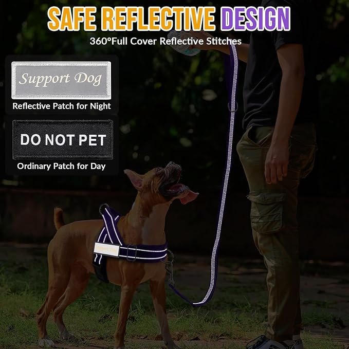 SlowTon No Pull Dog Harness with Front Clip - Heavy Duty, Soft Padded | Neck & Chest Adjustable, Tactical Pet Vest and Leash Set for Large Medium Sized Dogs, for Easy Walk & Training, Purple XL - Image 7