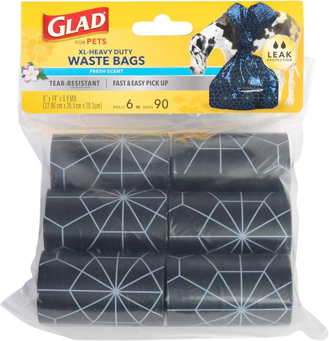Glad for Pets Extra Large Scented Dog Poop Bags, Fresh Scent, 90 Ct, 48-Pk | Heavy-duty, tear-resistant bags with easy-tie handles for walking, camping, and travel - Image 2