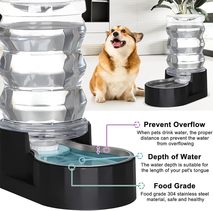 RIZZARI 7L Dog Water Bowl Dispenser:Black Stainless Steel Gravity Bowl | Built-In Filtration/Clear Water Reservoir/Spill-Resistant Design/Easy Water Monitoring/Food-Grade Materials/Indoor Daily Use - Image 6