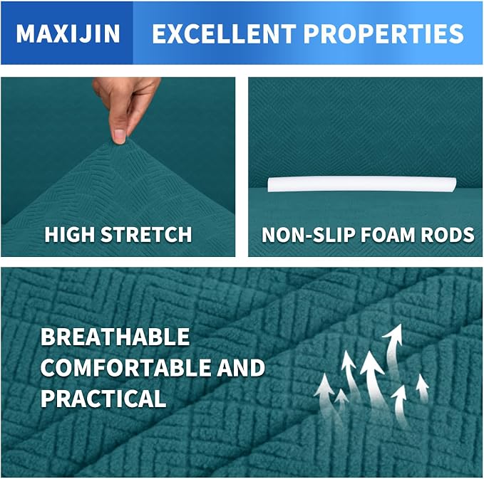 MAXIJIN Couch Covers for 3 Cushion Couch Sofa (71"-91"), 1-Piece Stretch Sofa Cover Slipcover Furniture Protector with Elastic Bottom for Kids,Dogs (Large, Diamond Pattern Blackish Green) - Image 4
