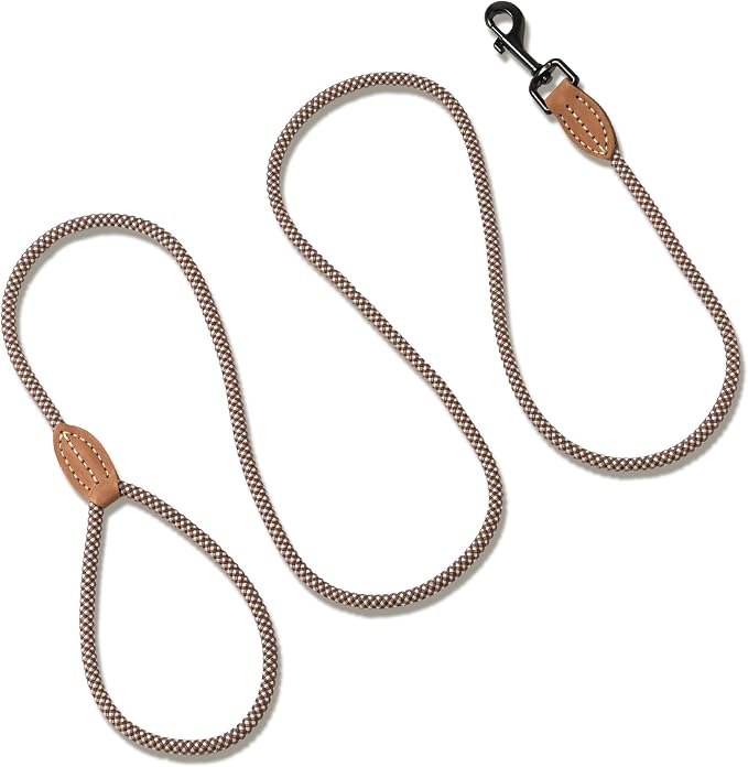 Mile High Life Dog Leash with Genuine Leather-Wrapped Ends, 4/5/6FT | Tangle-Free 360° Swivel Clasp Heavy Duty Rope Leash | Small Medium Large Dogs | Daily Walking (Brown, 60 Inch, 1/3") - Image 6