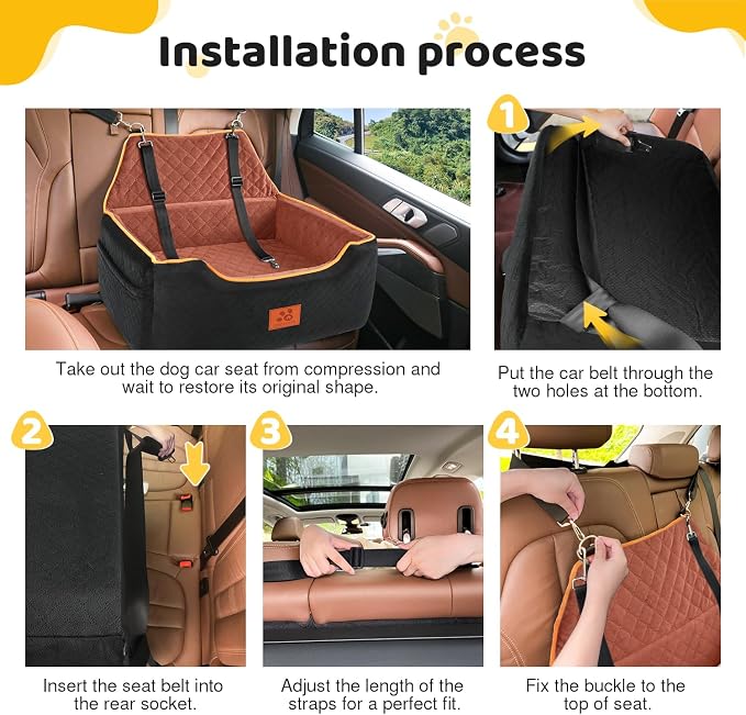 XIEEAOZEE Dog Car Seat for Large/Medium Pet Under 55Lbs or 2 Small Dogs | Detachable and Washable Booster Dog Seat Travel Pet Seat with Thick Cushion & Storage Pockets - Image 6