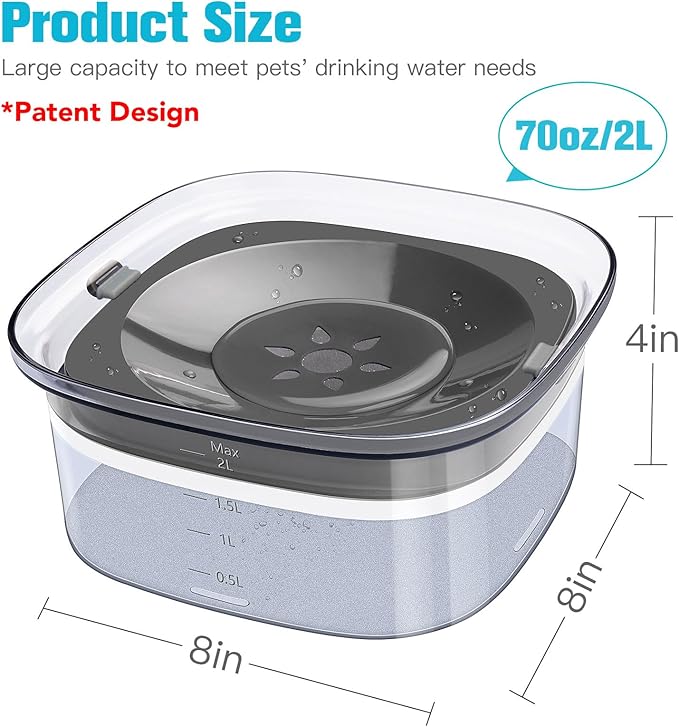 UPSKY 70oz Dog Water Bowl, No Spill Slow Drinking Feeder for Messy Drinker | Large Capacity, Spill Proof, Prevent Pet Prevents Choking, Anti-Slip, Visible Water Level, Suitable for Travel and Car Trips - Image 2
