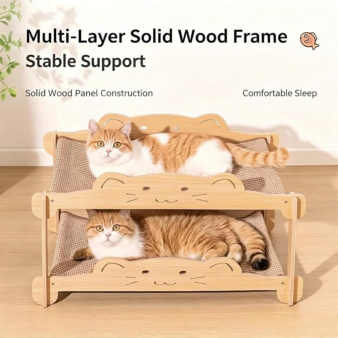 2-Tier Solid Wood Cat Scratcher Bed - Heavy Duty Cat Bunk Bed & Elevated Sisal Hammock for Indoor Cats, Sturdy Anti-Tipping Cat Furniture, Fits Large Cats up to 30+ lbs - Image 3