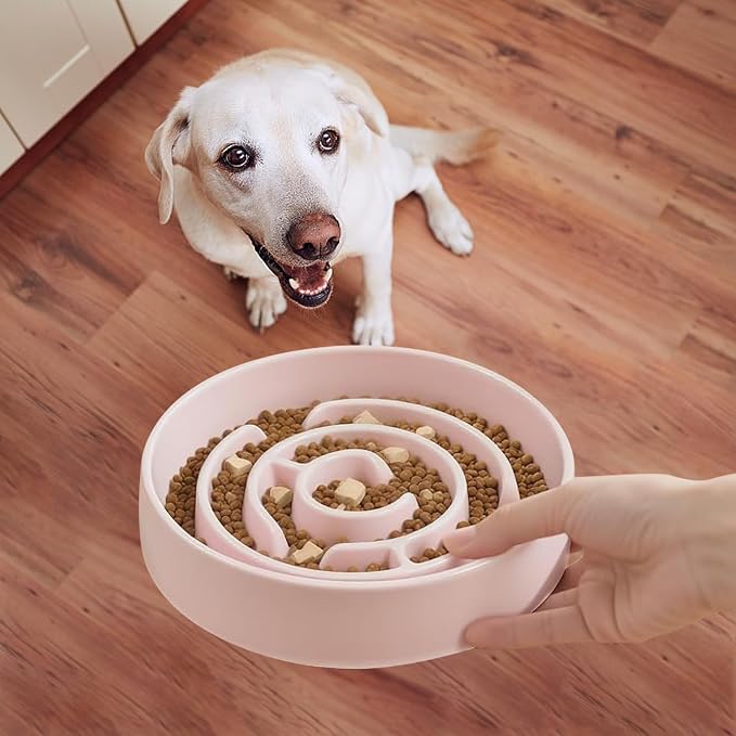 Ceramic Slow Feeder Dog Bowl,1.5 Cups Pet Slow Feeder for Small and Medium Breed,Puzzle Dog Food Dish,Anti-Gulping,Stop Bloat,Preventing Choking(Pink) - Image 3
