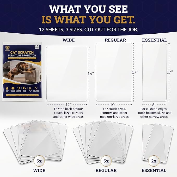 Cat Scratch Furniture Protector Sheets – Sticky Double-Sided Clear Training Tape & Cover, Anti-Scratch Sofa, Couch, Chair & Corner Guard – Cotton, Linen & Polyester Upholstery (12-Pack) - Image 5