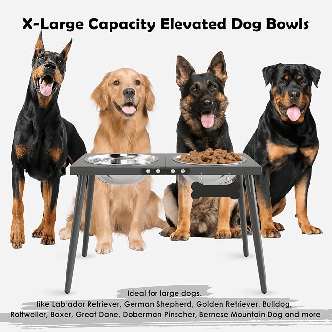 ADENGL Elevated Dog Bowls for Large Extra Large Pet, Raised Dog Bowl Stand with Sprill Proof Mat and Bowls (2000ml/70oz), Pet Food & Water Bowl 15.5" Tall Dogs Feeder for Extra Large Breed, Grey - Image 2