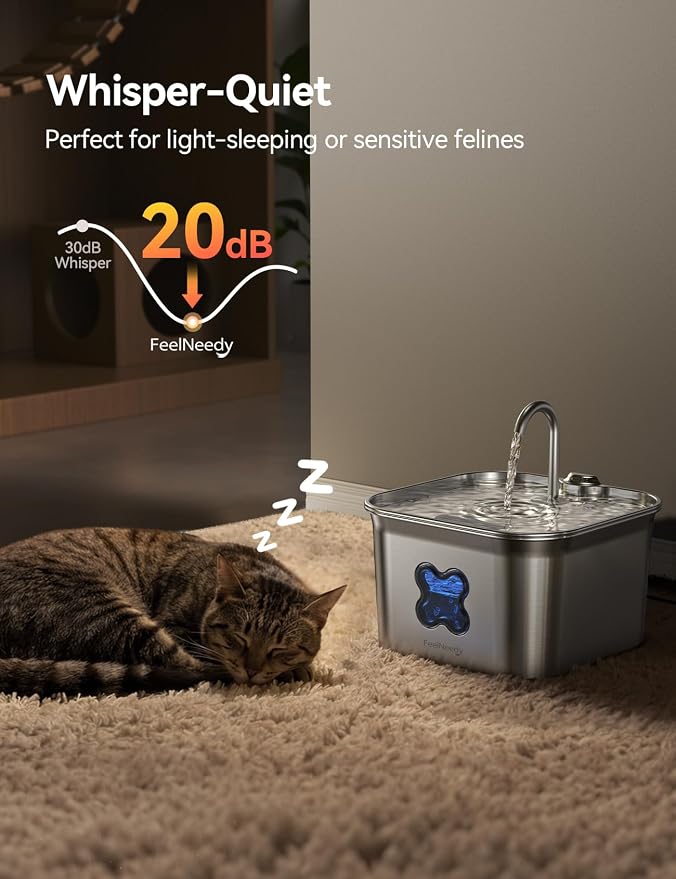 FEELNEEDY Cat Water Fountain, 304 Stainless Steel - 95oz/2.8L Faucet-Style Pet Drinking Fountain for Cats & Small Dogs, Ultra-Quiet <20dB, Dishwasher Safe, 4-Stage Filtration & Water Level Window - Image 5