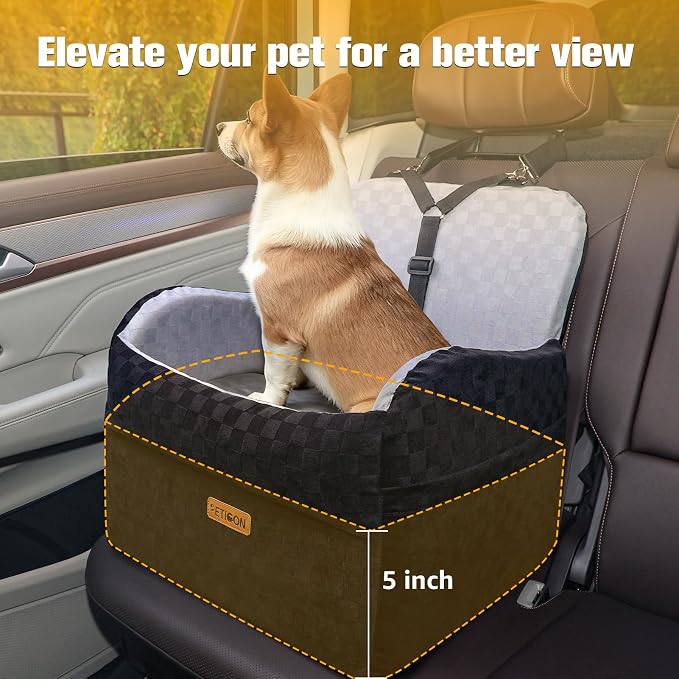 PETICON Waterproof Dog Car Seat for Small Medium Dogs, 5in Memory Foam | Pet Booster Seat for Dogs up to 35 lbs with Pockets, Detachable Washable Pet Carseat with Y-Shape Safety Belt - Image 3