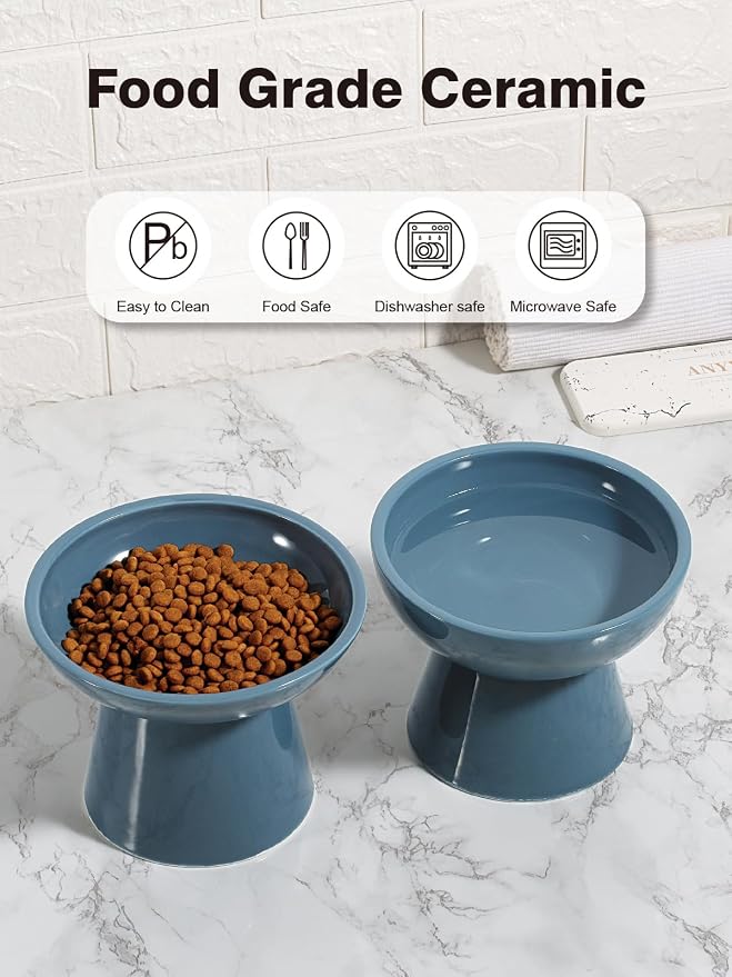 LoeJan Elevated Cat Food and Water Bowls Set, Extra Wide and Raised Ceramic Feeder, Anti-Vomit Whisker-Free Pressure Feeding Bowl for Kittens Adult Small Dogs (Deep Blue, Food Bowl) - Image 7