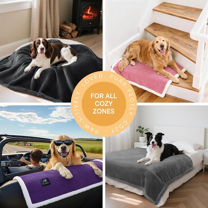 Luciphia Waterproof Bed Blanket Washable,Soft Sherpa Fleece Puppy Reversible Throw Blankets for Medium Large Dog Cat,Furniture Cover Protector Couch from Liquid Pee and Pet Fur,Purple White,85" x 57" - Image 4