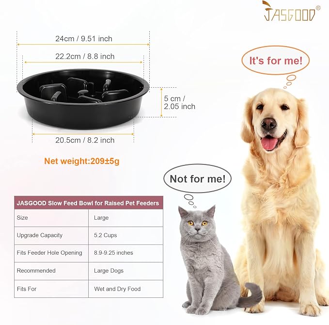 JASGOOD Large Dog Feeder Slow Eating Pet Bowl for Raised Pet Feeders Preventing Choking Food Water Bowl Elevated Diners Replacement Bowl (Black,Large,Fit Opening 8.9"-9.25") (Pack of 2) - Image 4