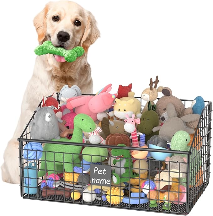 Kaiferty Indestructible Dog Toy basket, Large Toy Bin for Dogs,Pet Toy Bin Dog Metal Basket Organizer Storage for Toys Food Storage (Black) by Kaiferty