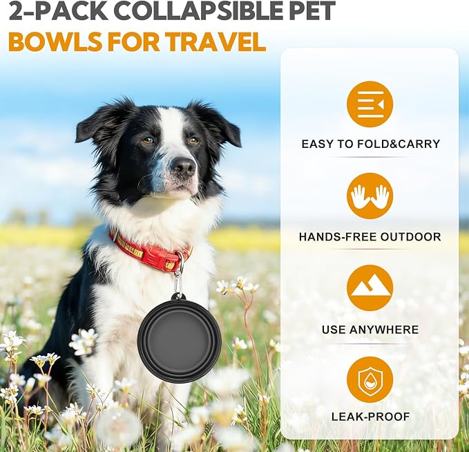 Collapsible Dog Bowl Large 34oz, Travel Dog Water Bowl Portable | 2 Pack, 2 Carabiner Clips, Silicone Travel Dog Bowl Foldable, Feeding Watering Dish Bowl, for Parking, Walking, Camping - Image 8