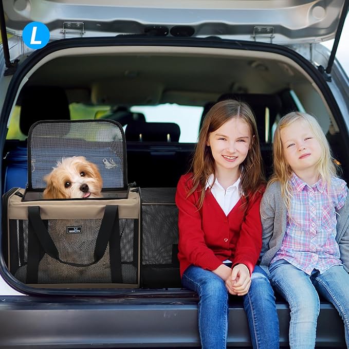 Wakytu Expandable Pet Carrier for Dogs & Cats, Large Travel Bag with 5 Mesh Windows, 2 Entrances, Locking Zippers & Padded Straps,L - Image 7