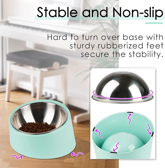 SUPERDESIGN Anti-Vomiting 15° Slanted Pet Bowl L/2 Cup Teal | 15° Tilted, Anti-Vomit & Neck Relief, Non-Slip Base, Detachable Stainless Steel Liner, Dishwasher Safe, for Cats & Dogs - Image 5