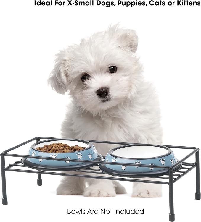 PetRageous 81030 Gizmo's Set The Table Steel Frame Dog Feeder, 3-Inch Tall Dining Table by 13-Inch Long and 5.75-Inch Wide, Holds Two 5.5-Inch Diameter Bowls, for Small and Medium Dogs and Cats, Black - Image 3