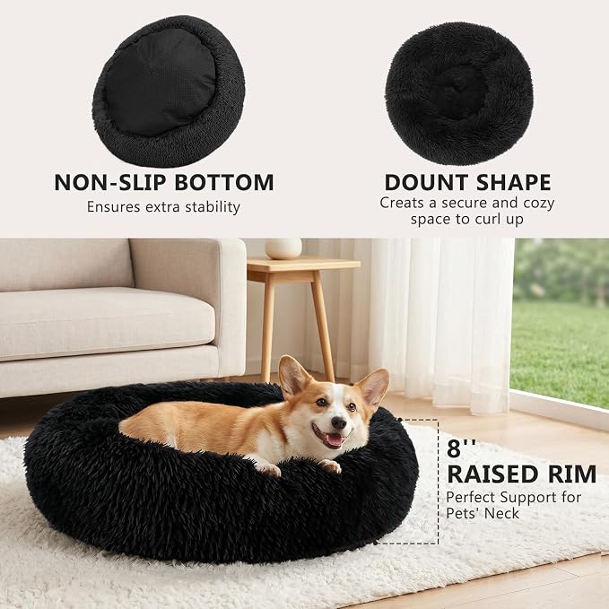 MIXJOY Orthopedic Dog Bed Comfortable Donut Cuddler Round Pet Beds Ultra Soft Washable Dog and Cat Cushion (20''/23''/30'') (30'', Black) - Image 2