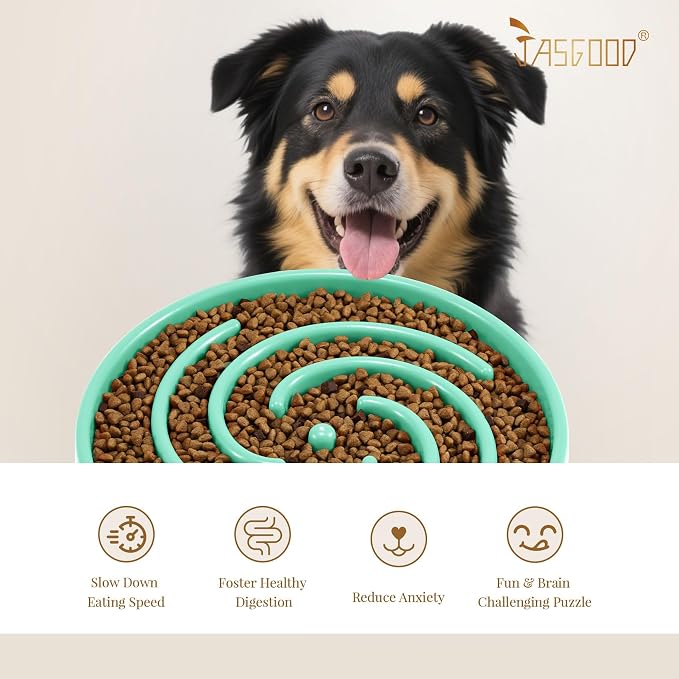 JASGOOD Slow Feeder Dogs Bowl for Medium Dogs,Anti-Gulping Pet Slower Food Feeding Bowls Stop Bloat,Preventing Choking Healthy Design Dogs Bowl, O-Pea Green - Image 6