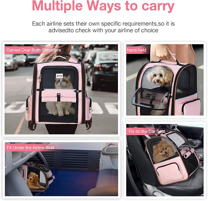 Large Cat Backpack Carrier Expandable Foldable Pet Carrier Backpack for Small Dogs Puppy Medium Cats Fit Up to 18 Lbs for Travel, Hiking,Pink - Image 6