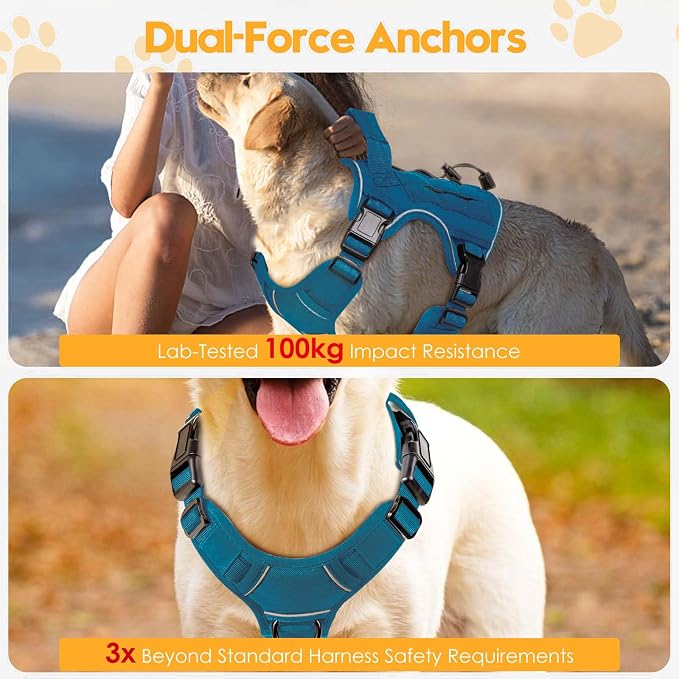 Heavy-Duty Tactical Dog Harness for Large Dogs, No Pull Adjustable Reflective Pet Vest with Molle System, K9 Military-Grade Control for Service Training, Outdoor & 10+ Breeds, Blue, Medium - Image 4