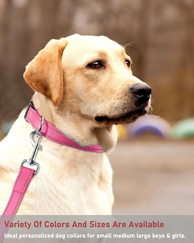 Reflective Dog Collar, Puppy Collar with Buckle Adjustable, Light Pink XL | Breathable Nylon Collars for Small Medium Large Dogs, No Chafing on Walks and Outdoor Hikes, Metal D-Ring, Night Safety - Image 7