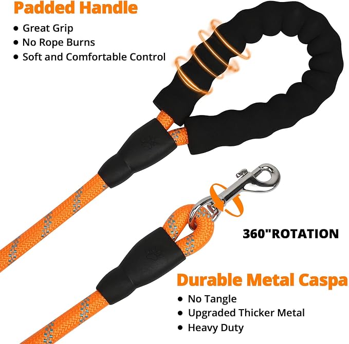 jenico Long Dog Leash 25FT: Heavy Duty Nylon Rope Leashes for Dogs Training with Reflective Threads Bungee and Padded Handle - Dog Lead for Large Small Medium Dogs Outside Walking Hiking - Image 2