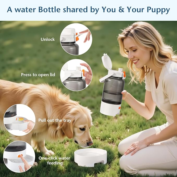 50oz Outdoor Dog Water Bottle - Leakproof Pet & Human Water Dispenser with Handle, Portable for Travel, Hiking, Camping, Beach - Must-Have BPA-Free Gear for Active Dogs (White) - Image 4