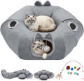Linen Cat Tunnels with Central Cat Bed, Interactive Cat Toys Detachable Washable Soft Mat Large Indoor Play Tunnel Cave for Kittens and Small Animals by Odoland