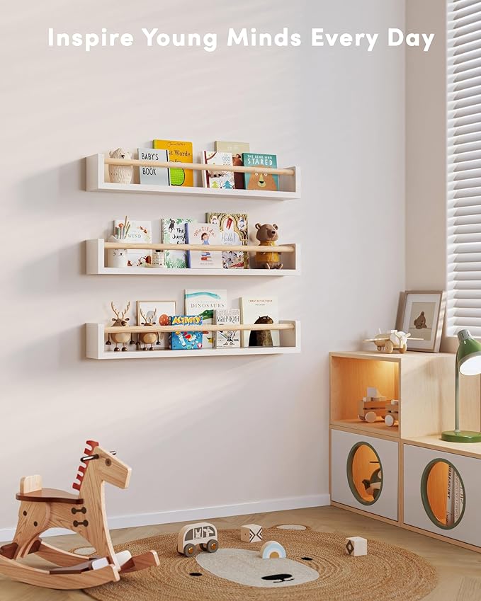G&W Gruwald Nursery Book Shelves, Set of 3, Wall Bookshelf, Book Shelf for Kids Rooms, Wall Book Shelves for Bedroom Kids, Floating Shelf, Nursery Decor (White, 23 Inches) - Image 6
