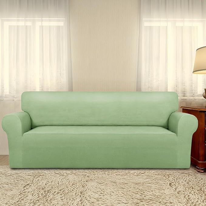 PureFit Stretch Oversized Couch Covers Fleece Sofa Slipcovers Sage Green | 1-Piece Sofa Cover Washable Soft Couch Protector, Couch Slipcover with Non Skid Foam and Elastic Bottom for Kids, Dogs - Image 2