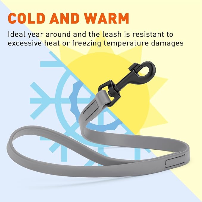 Dogline Biothane Waterproof Dog Leash Strong Coated Nylon Webbing with Black Hardware Odor-Proof Easy to Clean High Performance for Small or Large Dogs Made in USA 2 ft Lead, Battleship Gray - Image 6