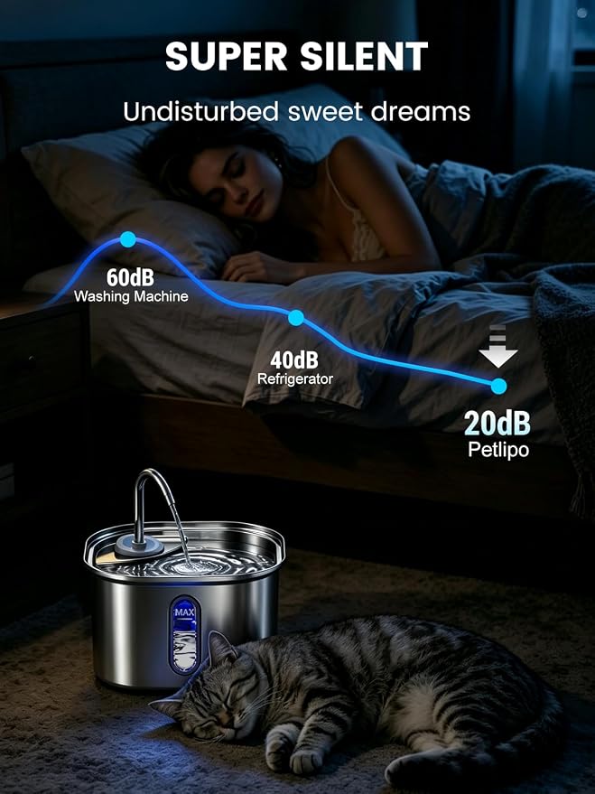 Stainless Steel Cat Water Fountain for Cats Indoor 3.2L 108oz BPA-Free S304 | 20dB Super quiet pump with 1.5m cable, Faucet style, 6-layer effective cat fountain filter, Metal cat Fountain for drinking - Image 6