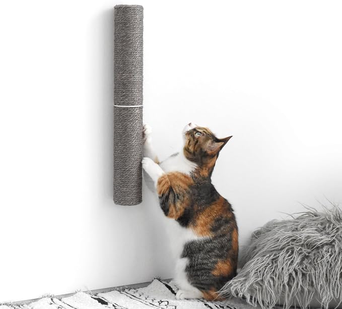 18" Compact Wall Mounted Cat Scratcher, Sisal Scratching Post - Grey by xympo