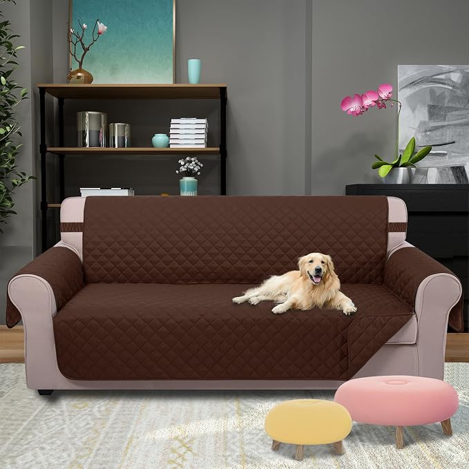 U-NICE HOME Reversible Sofa Cover Couch Cover for Dogs, Brown | 68''Sofa Mat Washable, Pet Friendly, Elastic Straps, Water Repellent, Furniture Protector for 3 Cushion Couch - Image 2